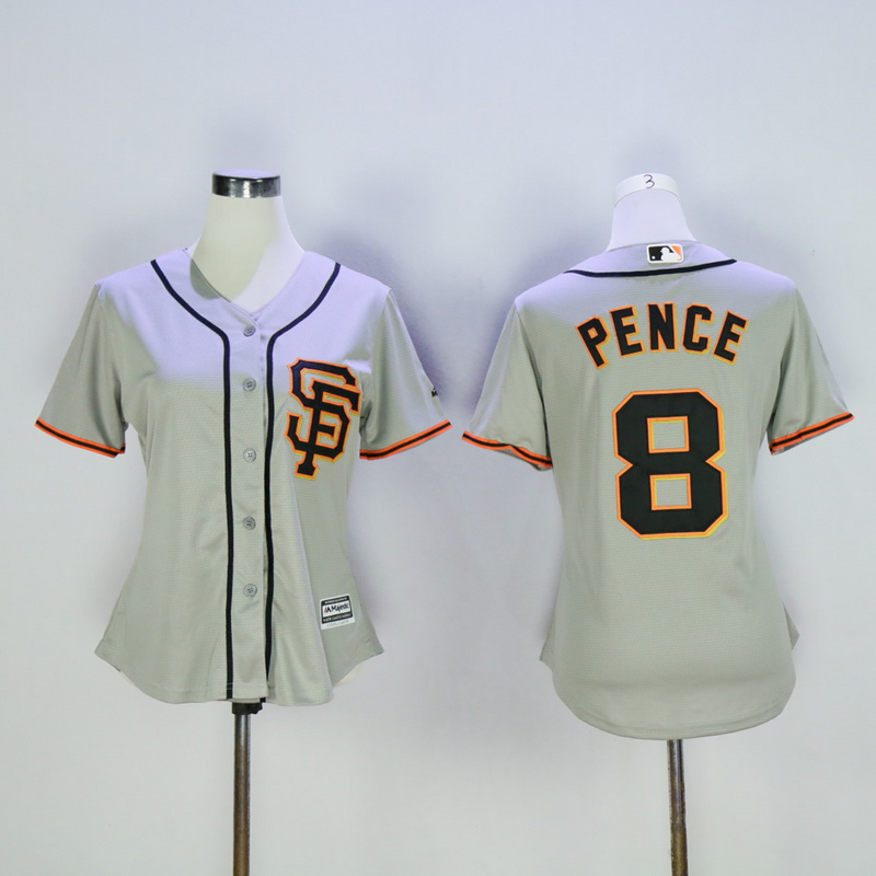 Women San Francisco Giants #8 Pence Grey MLB Jerseys->women mlb jersey->Women Jersey